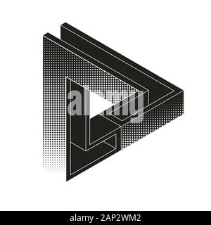 Silhouette of impossible triangular figure with dots shadow. Optical illusion. Stock Vector