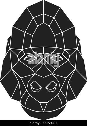 The black geometric head of gorilla. Polygonal abstract animal of Africa. Vector illustration. Stock Vector