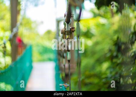 Beautiful green park with cable cars. Wildlife corner in a modern city. Stock Photo