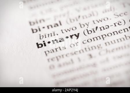 Selective focus on the word binary. Many more word photos in my portfolio. Stock Photo