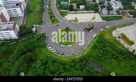 Bekasi, West Java, Indonesia - January 21 2020: Overhead aerial view of the circular shaped Bekasi highway, located in Summarecon Bekasi. Indonesia Stock Photo