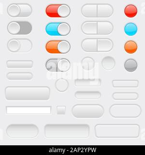 Web interface buttons. Toggle switch buttons and gray icons Stock Vector