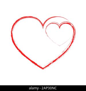 Red drawing heart. Red heart icon. Vector illustration. Silhouette of heart is designed to Valentine's Day. Symbol of love. Stock Vector