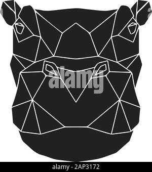 The black geometric head of hippo. Hippopotamus polygonal abstract animal of Africa. Vector illustration. Stock Vector