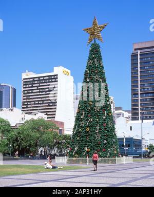 Giant Christmas tree in King George Square, Brisbane City, Brisbane, Queensland, Australia Stock Photo