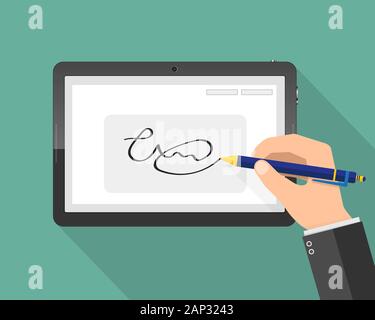 digital sign concept man on smartphone screen ask signature document ...