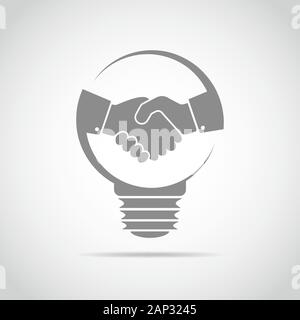 Light bulb with business handshake inside. Vector Illustration. The concept of a successful deal. Stock Vector