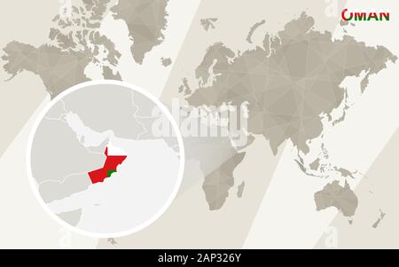 Zoom on Oman Map and Flag. World Map. Stock Vector