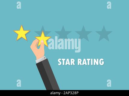 Rating stars and businessman hand giving star . Feedback concept in flat design. Vector illustration. Stock Vector