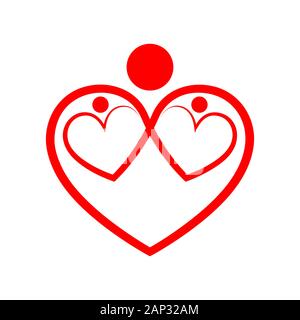 Family care symbol in the heart shape. Vector illustration. Concept of the happy family in flat design Stock Vector