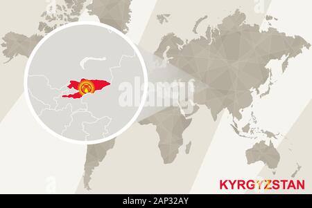 Zoom on Kyrgyzstan Map and Flag. World Map. Stock Vector