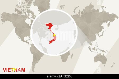 Zoom on Vietnam Map and Flag. World Map. Stock Vector