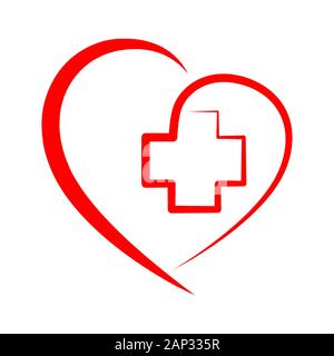 Medical cross inside in the heart symbol. Red medical sign, isolated on ...
