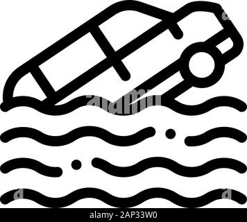 Sinking Car Icon Vector Outline Illustration Stock Vector