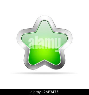 Green glossy star icon isolated on white background. Vector illustration. Stock Vector
