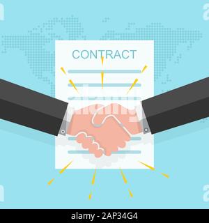 Signing Contract and Handshake Vector Illustration. Signed Contract ...