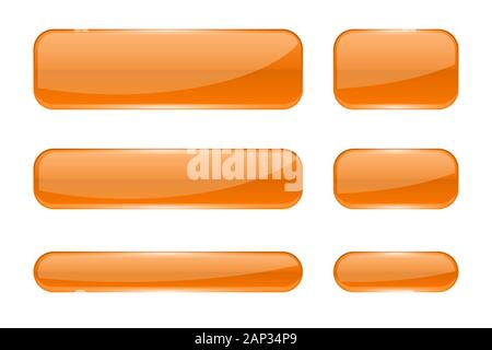 Glass buttons. Orange shiny 3d icons Stock Vector