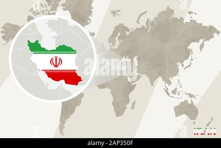Zoom on Iran Map and Flag. World Map. Stock Vector