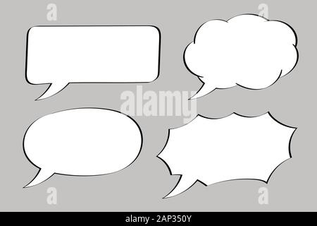Speech bubbles set. White blank elements on gray background Stock Vector