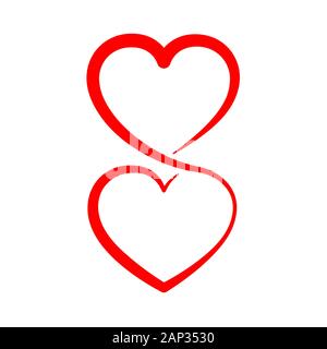 Two linear hearts connected among themselves. Vector illustration. Red hearts as a symbol of love. Stock Vector