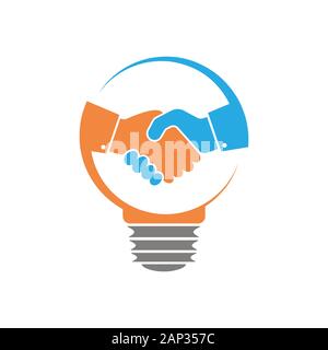 Light bulb with business handshake inside. Vector Illustration. The concept of a successful deal. Stock Vector