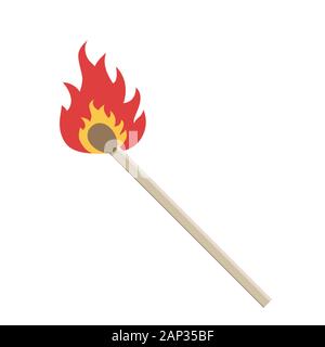 Burning match on a white background. Vector illustration. Match with fire Stock Vector