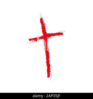 Hand drawn Christian cross icon. Vector illustration. Hand drawn red grunge cross. Stock Vector