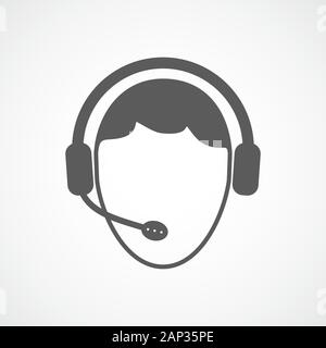 Man with headphone icon in flat design. Vector illustration. Support manager icon or call center. Stock Vector