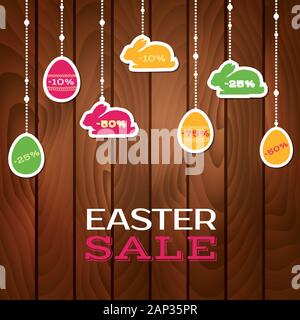 Easter sale poster with hanging price stickers Stock Vector