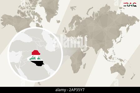 Zoom on Iraq Map and Flag. World Map. Stock Vector