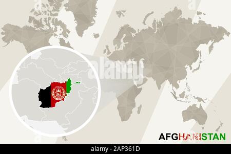 Zoom on Afghanistan Map and Flag. World Map. Stock Vector