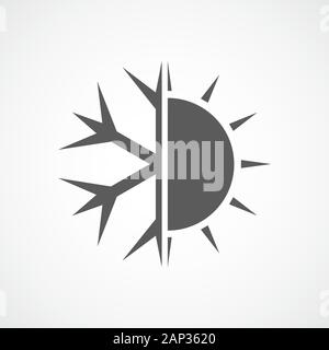 Sun and snowflake symbol of air conditioner. Vector illustration. Hot and cold icon. Stock Vector