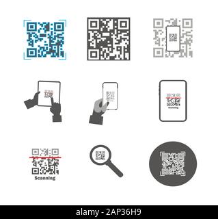 Vector Set Gray flat vector icon Qr code verification Stock Vector