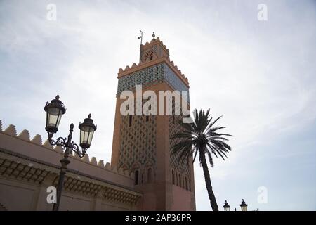 Koutoubia Mosque with its ornamented beautiful minaret in Marrakech Stock Photo