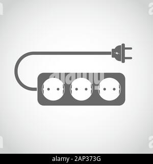 Power extension cord. Vector illustration. Simple gray extension cord on light background. Stock Vector