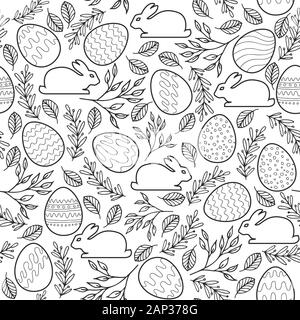 Seamless vector pattern with Easter eggs, bunnies Stock Vector
