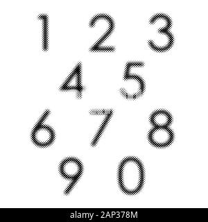 Set of black dotted halftone numbers. Vector illustration. Abstract numbers in flat design. Stock Vector