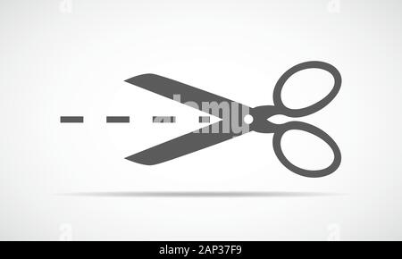 Scissors icon in flat design. Vector illustration. Scissors with cut lines isolated on light background Stock Vector