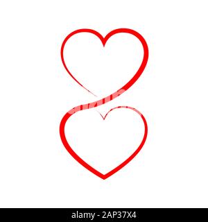 Two linear hearts connected among themselves. Vector illustration. Red hearts as a symbol of love. Stock Vector