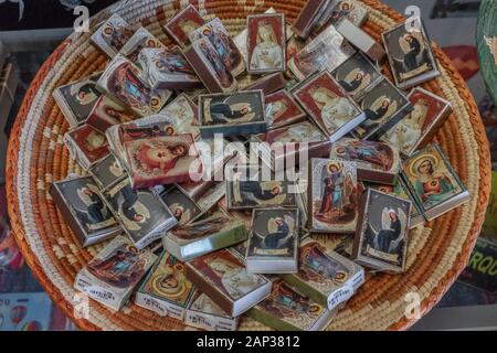 "Spiritual Mini Matchboxes" for sale in Old Town Albuquerque, New Mexico Stock Photo