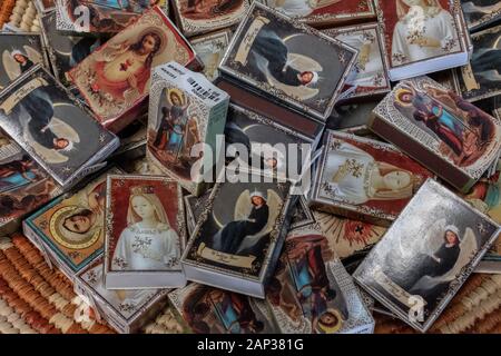"Spiritual Mini Matchboxes" for sale in Old Town Albuquerque, New Mexico Stock Photo