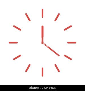 Clock icon in flat design. Vector illustration. Red clock icon isolated on white background. Stock Vector