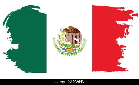 Flag of the South American country of Mexico set with a white grunge style border Stock Vector