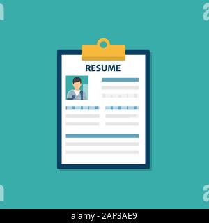 Resume document on a clipboard with shadow. Vector Stock Vector