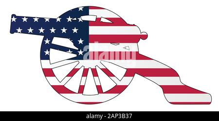 Typical American civil war cannon gun with flag isolated on a white background Stock Vector