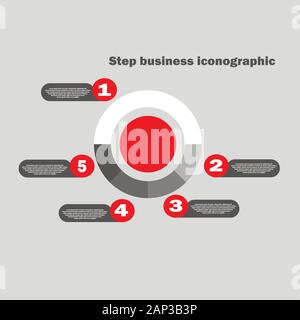 Five-part circular gray business chart infographic with description Stock Vector