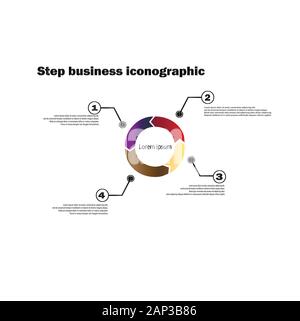 Business infographics - color gradient pie chart - statistics and analytics. Four-part diagram with description Stock Vector