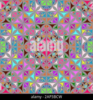 Colorful seamless kaleidoscope pattern background - abstract ethnic vector wallpaper graphic from curved triangles Stock Vector
