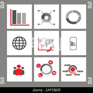 Vector set collection of stylish infographic icons, diagrams and tables. Analytics and business statistics Stock Vector