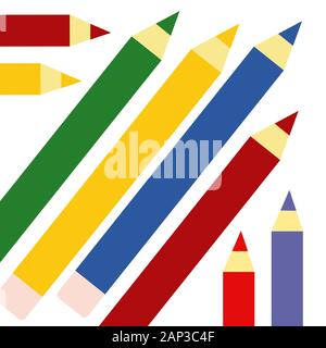 Set of Colorful Colored Pencils or Crayons with Brush Strokes Background in Back to School Title. Stock Vector